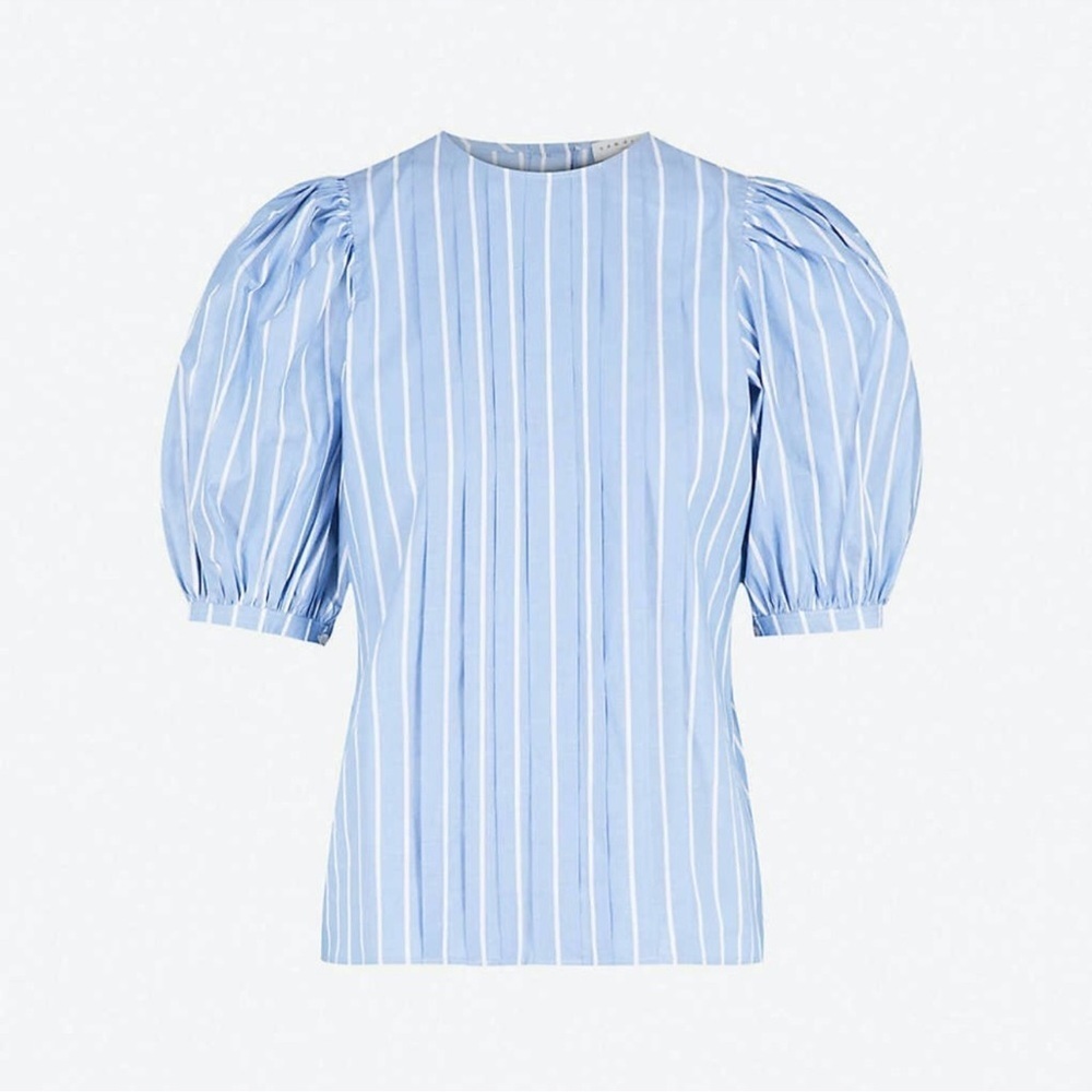 SANDRO Puff-ball sleeves blue stripe cotton blouse Size 3 (6US)